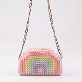 Mini sac à chaîne pour écouteurs avec perles arc-en-ciel, sac fait main en perles, pochette élégante à bandoulière texturée en perles