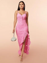 Lace Ruffled Skirt Backless Suspender Long Dress