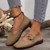 Retro Lightweight Soft Sole Mom Shoes round Head Breathable Stitching Breathable Low Cut Pumps