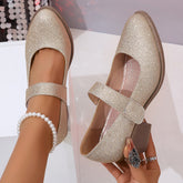 Gold Velcro Simple Convenient Pumps GREAT High Heel Single Layer Shoes Chunky Heel Height Increasing
