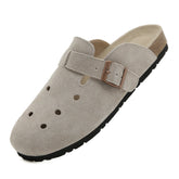 Pantoufles Boken en cuir véritable à bout fermé et semelle en liège pour grandes tailles, pantoufles à fond épais avec trou de ventilation