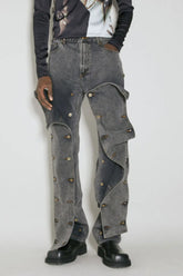 Lange Jeans mit abnehmbarer Schnalle und unregelmäßiger hoher Taille