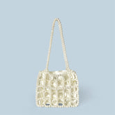 Handgemachte Perlentasche All Match Schulter Crossbody Tragbare Aushöhlen Cutout Tasche Weiße Perlen Tasche