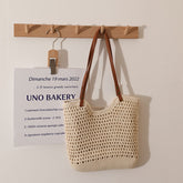 Sac à bandoulière décontracté en fil de coton ajouré et découpé, petite taille, sac de paille tissé portable, sac de plage pour vacances en bord de mer