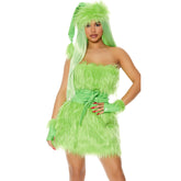 Halloween Grinchkleid aus grünem Fell