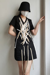 Drawstring Cross Chic Dress with Short Sleeves