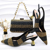 Schlichte spitze, gestreifte, zarte Strass-Dekoration, Cocktail-Schuhe, Taschen, zweiteilige Sets, High Heels