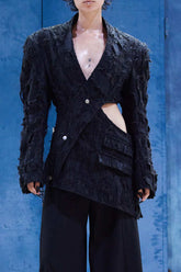 Blazer mit V-Ausschnitt und Hohlstruktur