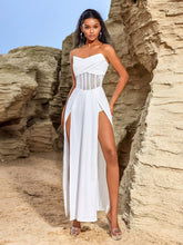 Backless Cross Strapless Rhinestone High Slit Long Dress