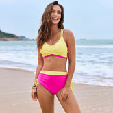 Maillot de bain couleur unie couture dentelle sac croisé maillot de bain bikini fendu