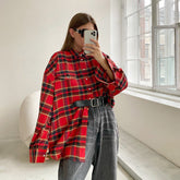 Plaid Shirt Trend Retro Plaid Top Baggy Coat Women