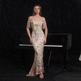 Drape Strapless Sequined Party Dress