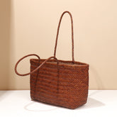 Vegetable Basket Bag Hand Woven First Layer Cowhide Leather Retro Hand Carrying Combination Tote Rattan Weave Bag