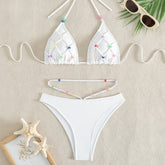 Swimsuit Pearl White Lace up Bikini Triangle Bag Beach Bikini