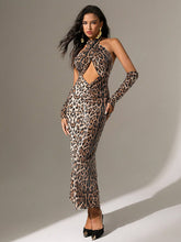 Sequined hollow halter neck backless dress