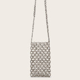 Sac à bandoulière tendance en acrylique galvanisé argenté tissé à la main avec perles découpées et ajourées pour téléphone
