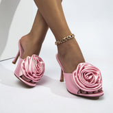 Low Cut Shoes Open Toe Large Floral Stiletto Heel Sandals
