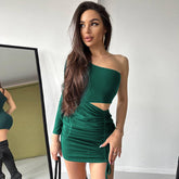 Sac à bandoulière simple de couleur unie, jupe de hanche, costume deux pièces froncé slim fit