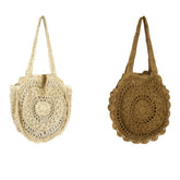 Floral Shoulder Bag round Large Capacity Hollow Out Cutout Straw Bag Straw Bag Vacation Beach Bag