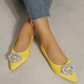 Flat Pumps Low Cut Pointed Toe Rhinestone Square Buckle Mary Jane Shoes Suede Loafers