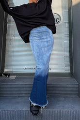 High Waisted Ombre Slit Denim Skirt