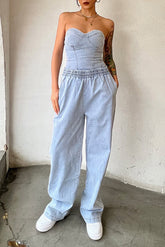 Off-Shoulder-Jeansanzug