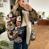 Manteau ample en patchwork de laine d'agneau à manches évasées pour l'hiver