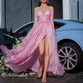 Sleeveless Slit Elegant Beach Party Print Long Dress