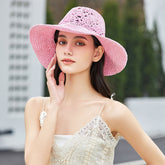 Chapeau Fedora à large bord en crochet avec découpe et creux, chapeau de cowboy en paille rétro britannique, chapeau de plage pour vacances en plein air pour enfants