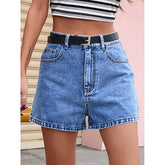 Denim Shorts High Waist Slimming Straight Baggy Pants No Belt