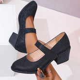 GREAT Chunky Heel Height Increasing Pumps Solid Color Comfort High Heel Single Layer Shoes High Heels