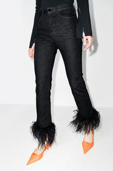 Jeans mit Federbesatz