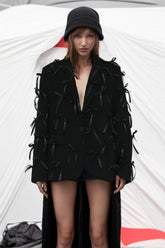 SPLICED V-NECK 3D BOW LONG SLEEVED BLAZER JACKET