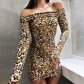 Robe à manches longues avec imprimé sac banane et épaules dénudées pour femme