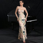 Printed Ruffled Backless Beach Dress