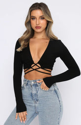 Taking The Plunge Lace-Up Crop Top
