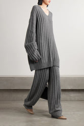 Übergroßes Pullover-Set aus geripptem Stretch-Kaschmir