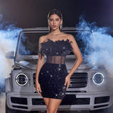 Sparkly Black Strapless Corset Tight Dress