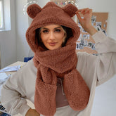 Écharpe Chapeau Ceinture En Peluche Intégrée Oreille Chapeau Écharpe Chaud