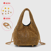 Sac seau entièrement en diamant avec chaîne en strass, sac messager portable