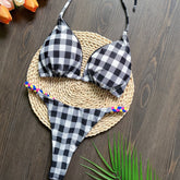 Triangle Bag Braid Rope Bikini Printed Swimsuit Beach Swimsuit