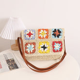 Sources Grandma Plaid Crossbody Straw Bag Contrast Color One Shoulder Straw Beach Bag