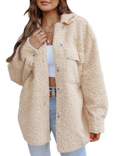 Button Front Teddy Jacket with Pockets