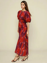 Robe Bandhnu imprimée à manches bouffantes