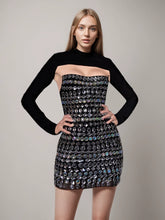 Ensemble deux pièces bandage fin sans bretelles orné de diamants