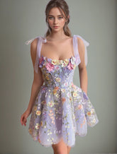 Flower Embroidered Backless Sexy Sling Mini Dresses