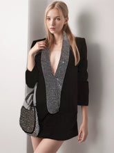 Diamanten Tiefe V-Ausschnitt Blazer Für Revers Kragen Unregelmäßigen Saum