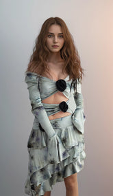 Appliques Hollow Out Sexy Dresses For V Neck Flare Sleeve