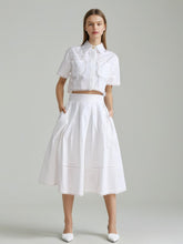 Lapel Two Piece Sets Short Sleeve Tops With A line