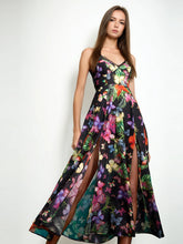 Strapless Printing Hem Slit Maxi Dresses